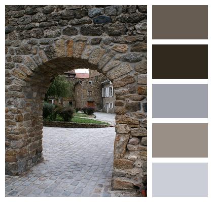 Paved Courtyard Old Building France Stone Walls Image
